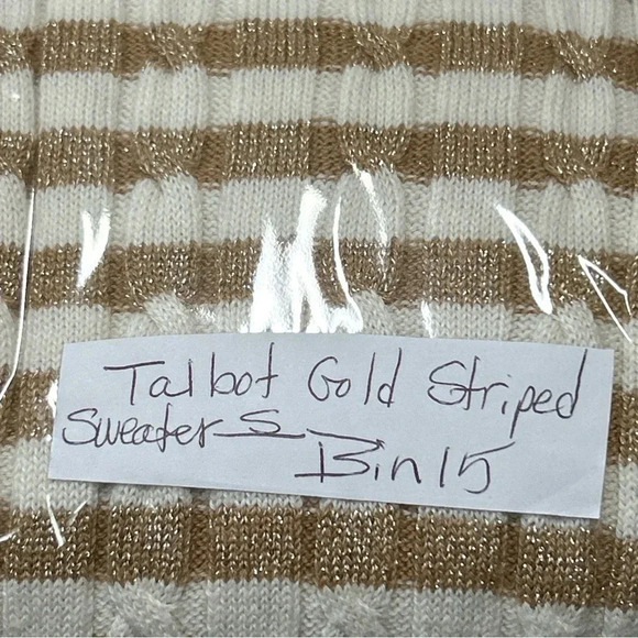 Talbots Women's Small Sweater Gold Stripe Wool Blend Metallic Preppy Holiday - Picture 16 of 16